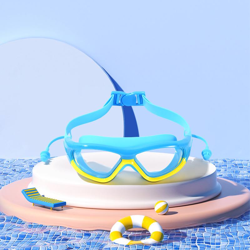 Детские водонепроницаемые, непромокаемые очки для плавания с берушами — большая оправа, очки для дайвинга HD для мальчиков и девочек.