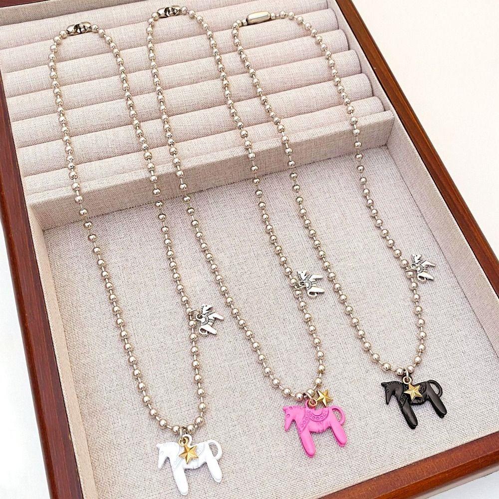 Funny Enamel Colt Horse Pendant Necklace Sweet Collarbone Chain Necklace Decoration