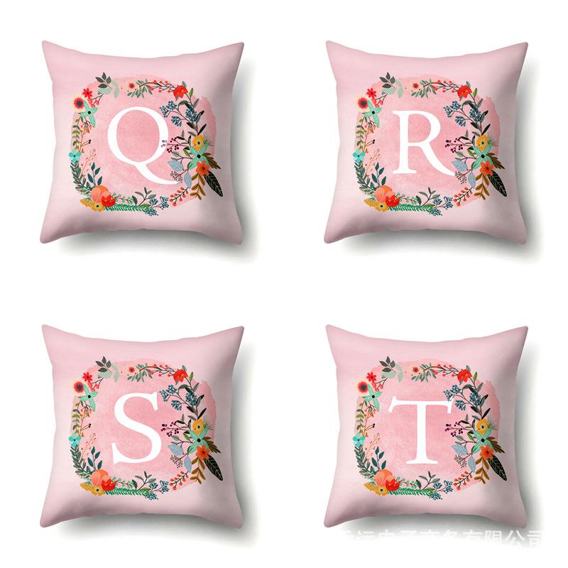 Полиэстеровая наволочка Розовый цветок Домашнее украшение Принт 26 английских букв Наволочка для подушки