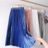 High Waist Satin Metallic Pleated Skirt Spring and Summer Women's Retro Mid-Length Slimming A- Line Skirt