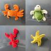 Plush Ocean Animal Refrigerator Magnet Set Including Bright Red Lobster And Cheerful Sea Star