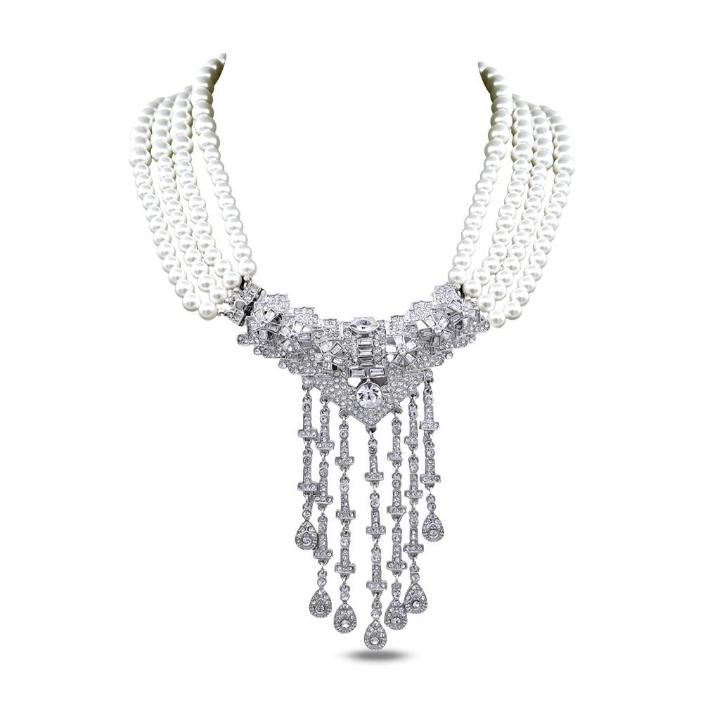 Pearl Necklace Middle Heavy Industry Brass Alloy Zircon Heart Sparkling Tassel Pendant Necklace Exquisite Womens Party Romantic