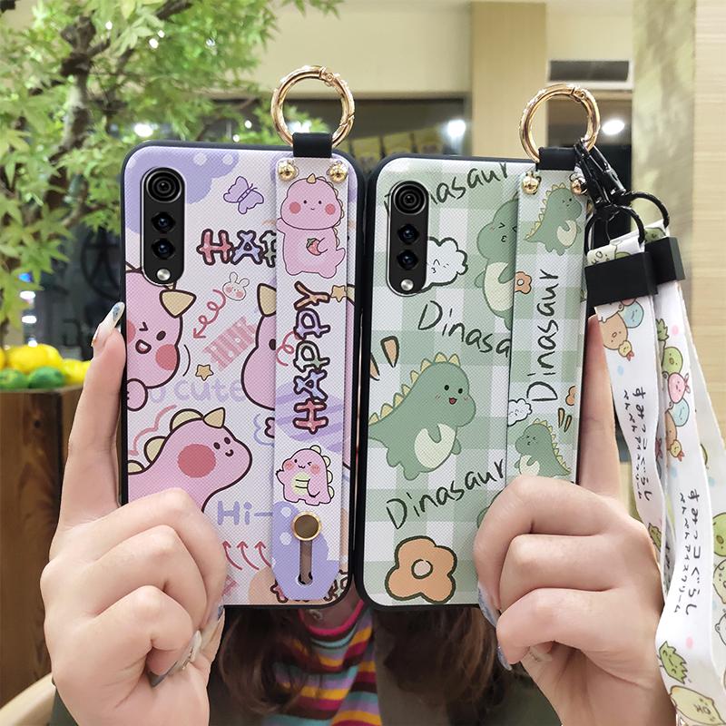 Anti-knock Ring Phone Case For LG Velvet 4G/5G Dirt-resistant Phone Holder Lanyard Silicone Soft Case Cartoon Wristband