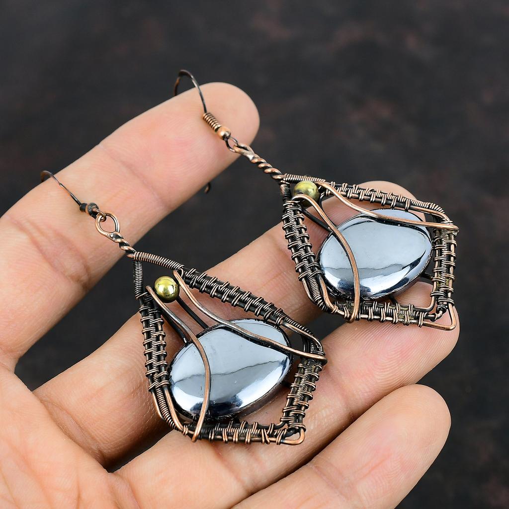Серьги из шунгита, серьги из медной проволоки, серьги ручной работы, ювелирные изделия из меди с драгоценными камнями, дизайнерские серьги, подарки для нее, ювелирные изделия из проволоки