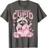Not Today Cupid Pink Raccoon Funny Anti Valentine's Day Graphic T-Shirt Casual Tee Tops