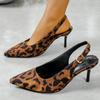 Модные Сексуальные Мюли с Острым Носком и Высоким Каблуком Женские Летние Леопардовый Принт Тонкий Каблук Сандалии Женские Большого Размера С Пряжкой Вечерние Туфли Женские