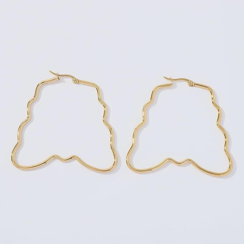 Серьги-кольца из нержавеющей стали с геометрической пятиконечной звездой золотистого оттенка