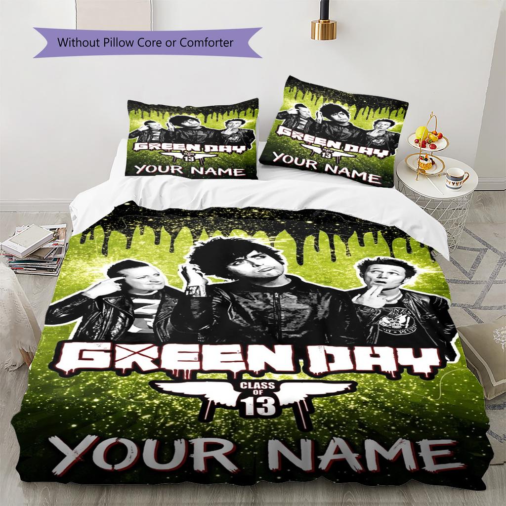 Name Custom Band Green Day Pattern Bedding Set Quilt Cover Pillowcase Home Decor Gift (1 * duvet cover + 2 * pillowcase, without core)