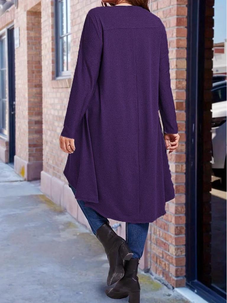 Plus Size Asymmetrical Hem Loose Long Sleeve Top (European & American Style, 2025)