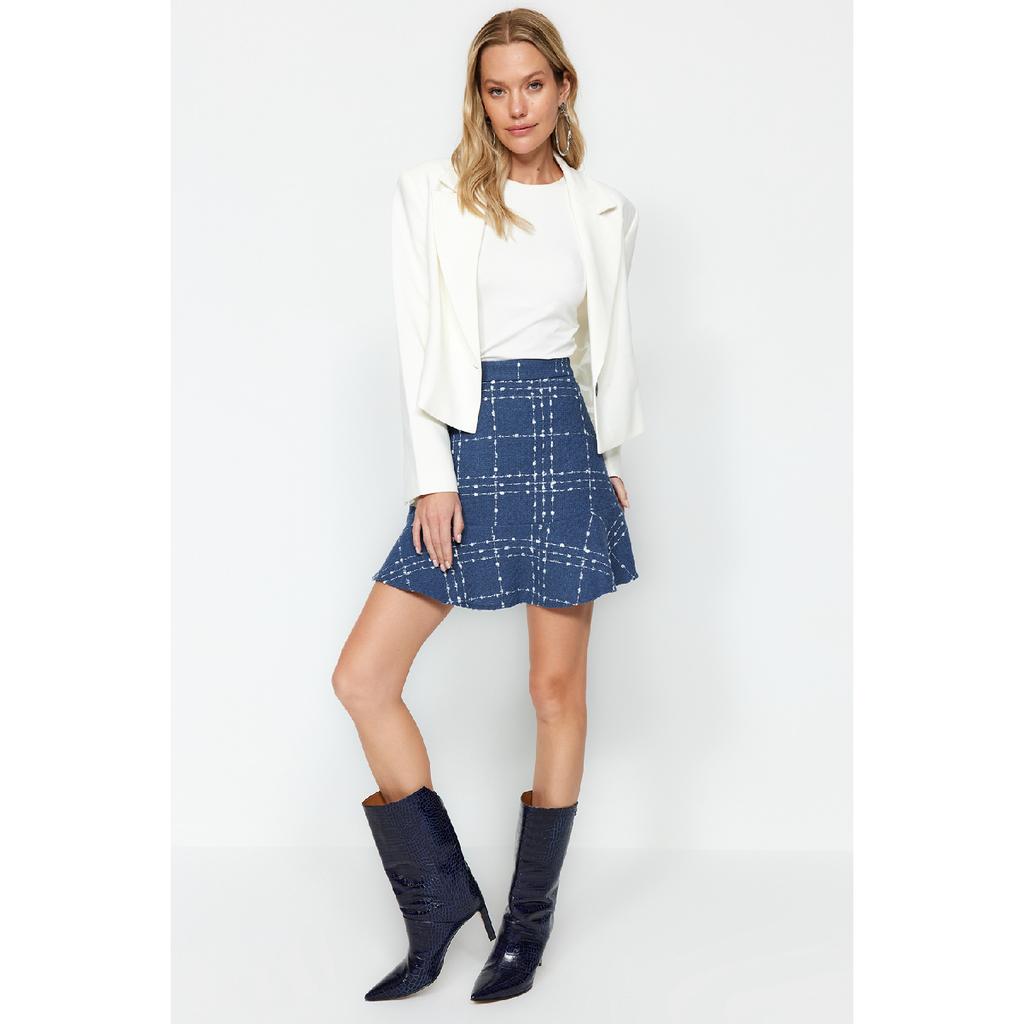 Black Flounced Tweed Fabric Mini Woven Skirt Twoaw22et0448