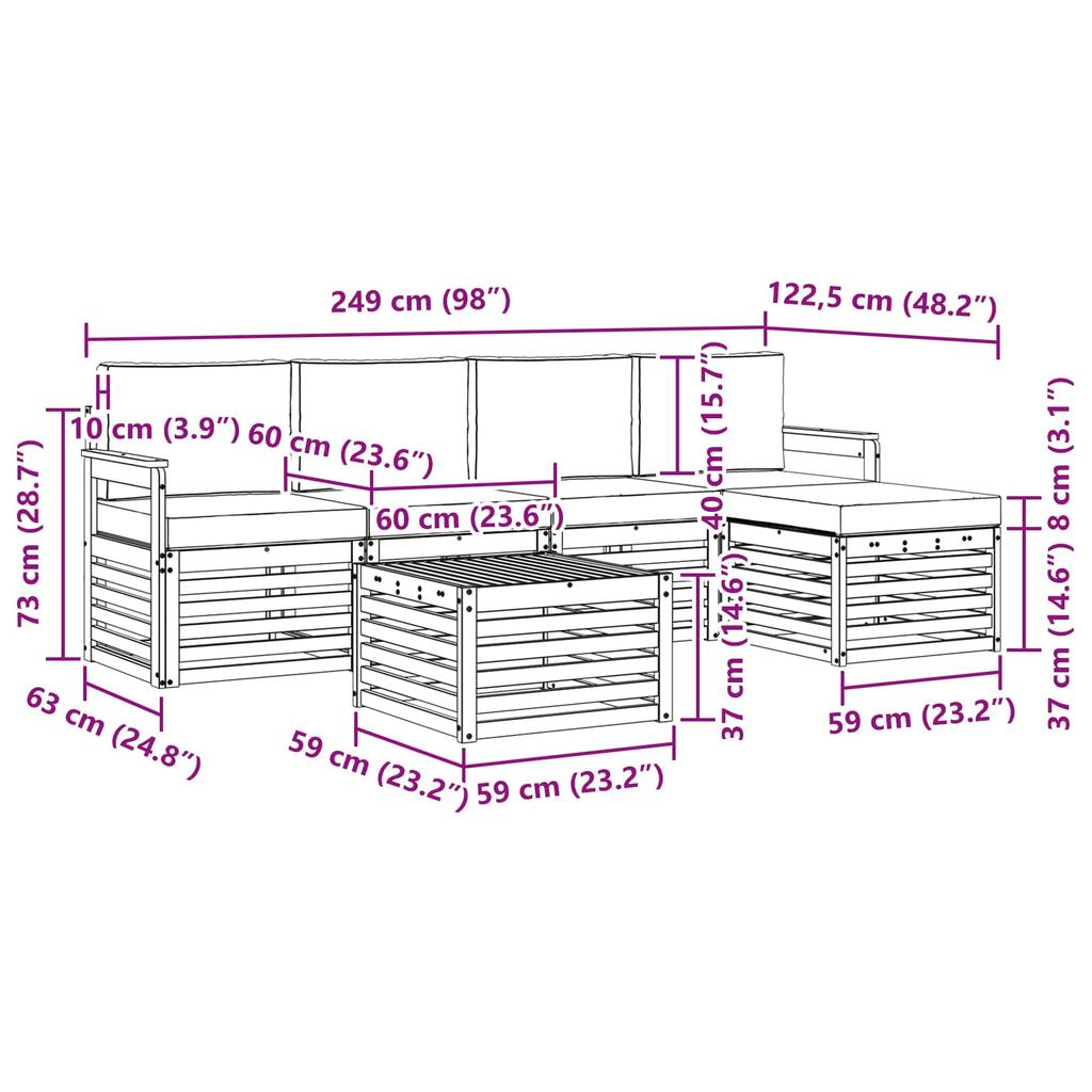 Outdoor Sofa Set 6 pcs White and Anthracite 59 x 59 x 37 cm