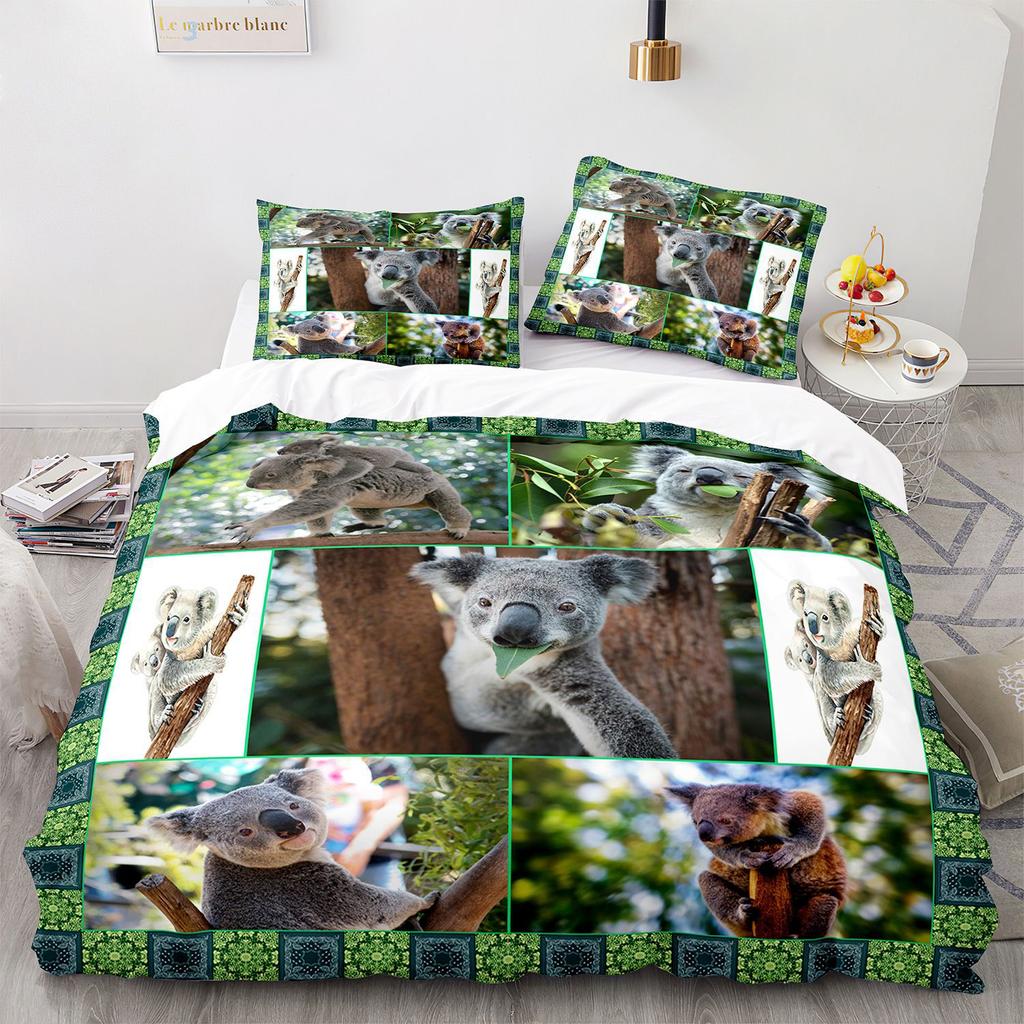 Comfortable Cartoon Koala Pattern Duvet Cover Set With Duvet Cover And Pillowcases King Queen Twin Sizes For Boys Girls And Kids