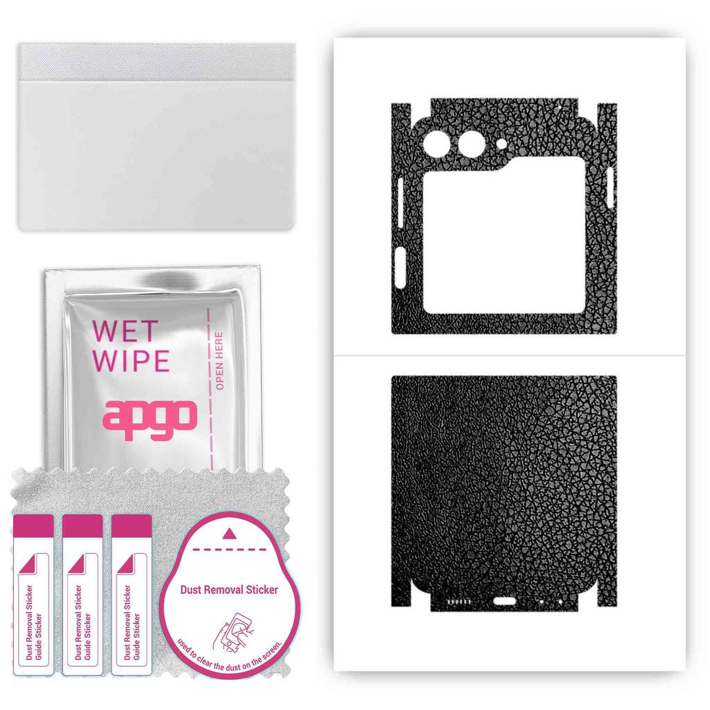 apgo Protective Skin Sticker for the Back+sides Compatible with Samsung Galaxy Z Flip 5, Full Wrap Film, Foil, Vinyl - Pattern Black Leather