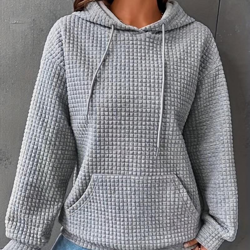 Повседневная толстовка больших размеров, женская однотонная толстовка с капюшоном и завязками с длинными рукавами и вафельным узором, с карманами