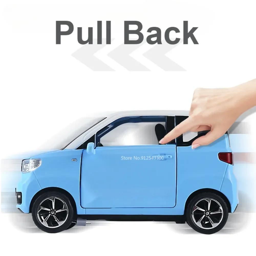 1:24 Scale WuLing HongGuang MINI EV Macaroon Toy Car Model Doors Opened Pull Back Miniature Vehicles Models Desktop Ornaments
