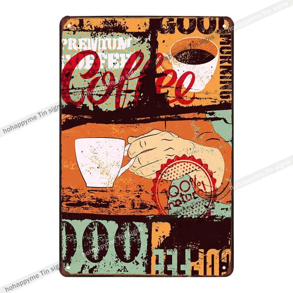 Coffee Vintage Signs Tin Metal Art Iron Painting Decoration Cafe Pub Club Bar Retro Poster Wall Stickers Home Decor 20x30cm