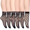 Women Mesh Socks Sexy Lolita Fishnet Stockings Nylon Women's Short Socks With Pattern Flowers Leopard Print Preppy Funny Socks