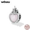 925 Sterling Silver Pink Castle Love Yourself Charm Bead Pendant Fit Original Bracelet Necklace For Women Jewelry