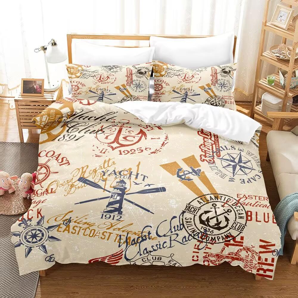 Captain Nautical Anchor Bedding Set Adult Kids Soft Breathable Washable Twin Queen King Size 3D Print Duvet Cove Gift for Boys
