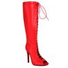 Fashion Women's Knee Thigh High Boot Sexy Lace-up Patent Red Black White Night-club Dance Fetish Party Shoes Lady Big Size 2024 Autumn