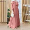 Women Muslim Long Sleeve Loose Casual Long Dress