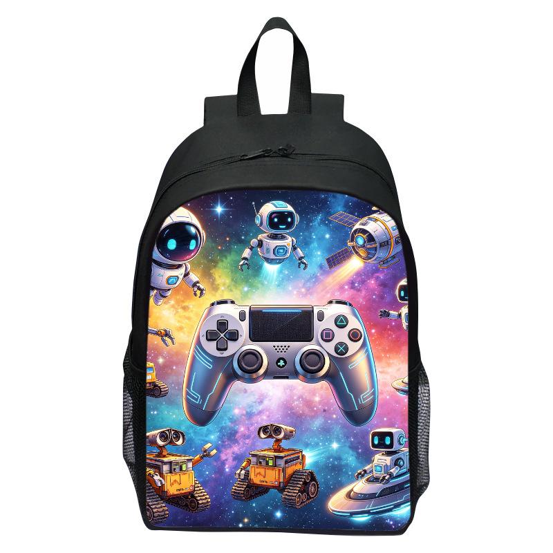 Game Controller Print Backpack for Boys Girls Elementary School 1-3 Grade Cartoon Shoulder Bag Casual Lightweight Blue