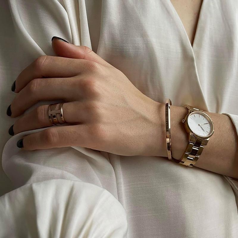 DANIEL WELLINGTON Набор браслетов классическая гравировка букв, легкая роскошь, розовое золото и серебро, открытый парный браслет, браслет из сплава, тот же стиль C001C002