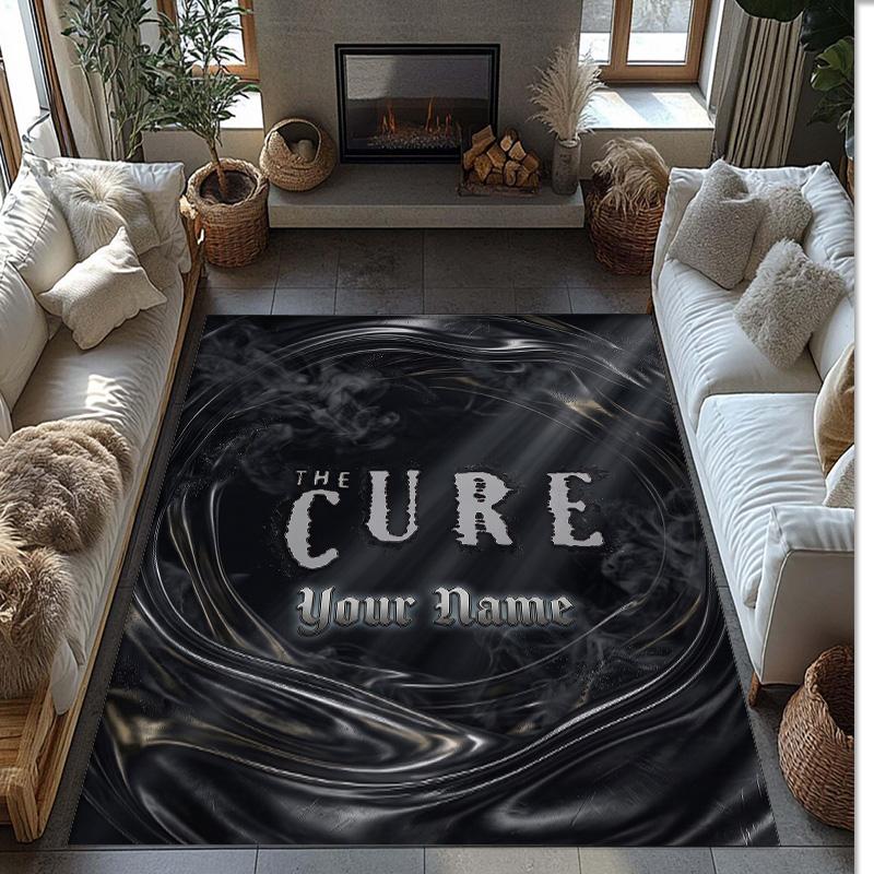 The Cure Crystal Velvet Rug, Custom Name Text Personalized Non‑Slip Floor Mat for Home Decor Gift