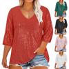 Women's Loose Large Size Solid Color Sequined V-Neck Three-quarter Sleeve T-Shirt Top