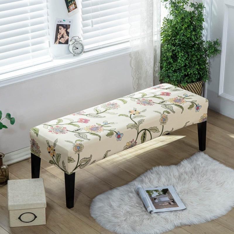 1 шт. Длинный чехол для табурета Нескользящий чехол для длинной скамьи Пылезащитный протектор для скамьи Чехол-накидка Цветочный принт Полная обертка Эластичный чехол-накидка
