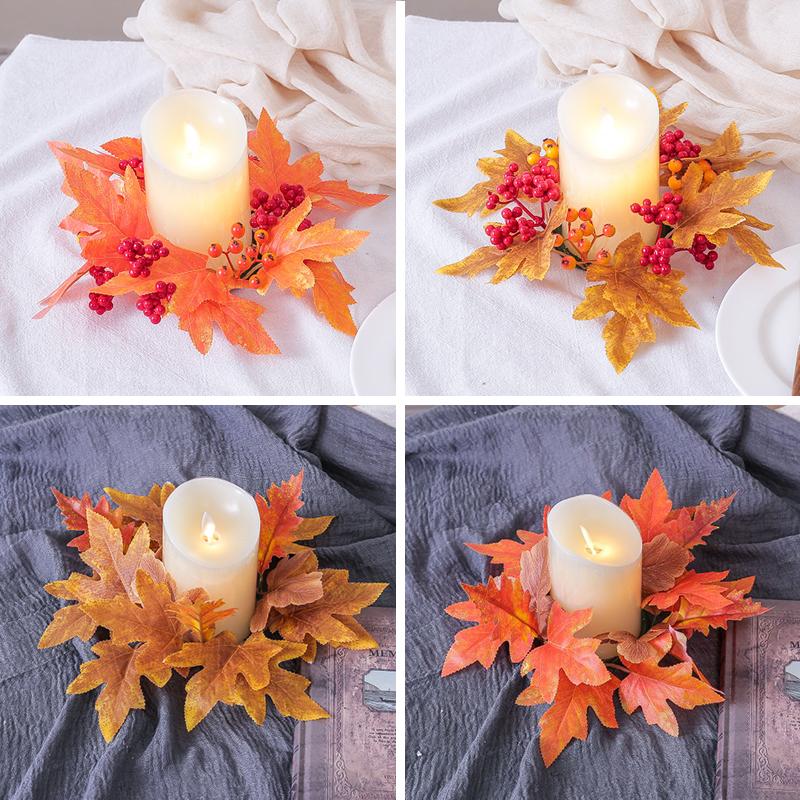 Украшение стола Кленовый лист Апельсиновый лист Маленький венок Кольцо для свечи Осенние кленовые кольца для салфеток