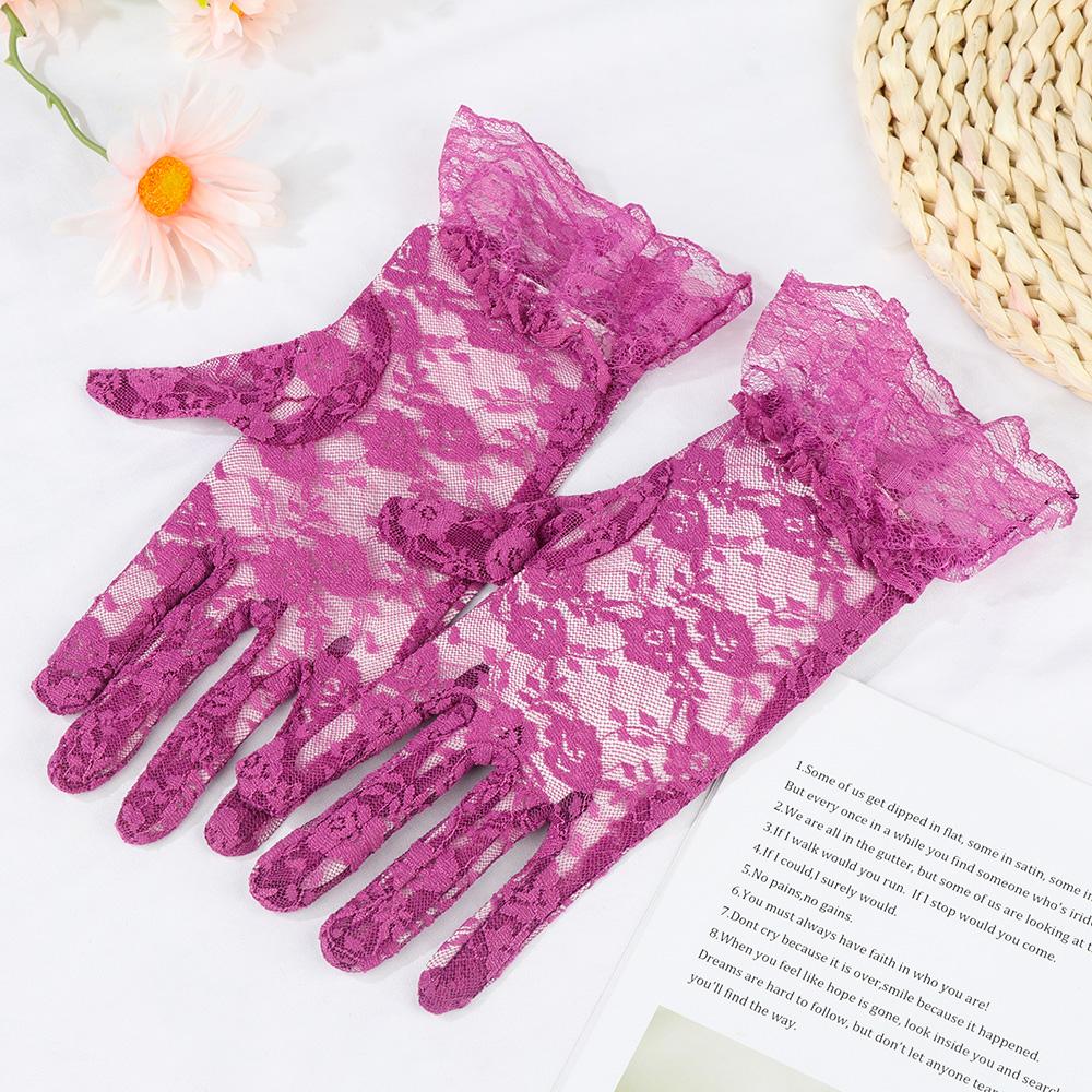Protection Mittens Sunscreen Rose Flower Pattern White Bride Gloves Lace Gloves Party Dressy Gloves