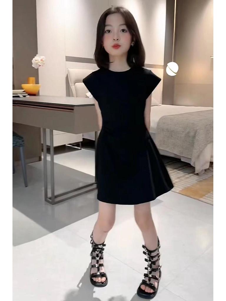Korean-Style Girls' Sleeveless A-Line Dress - Summer Waist-Fit Fashion for Middle & Big Kids