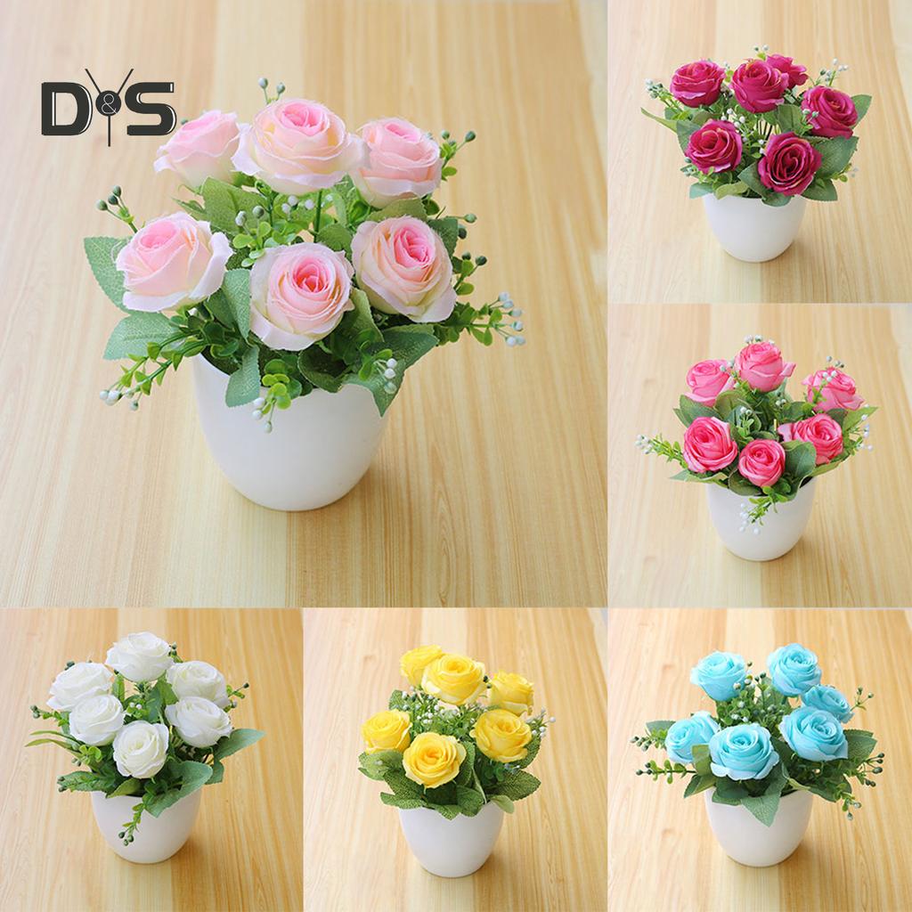 Цветущий букет, искусственный бонсай, искусственный цветок розы, горшок для домашнего сада, вечерние украшения стола