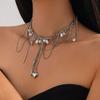 Metal Chain Love Heart Pendant Choker Trendy Goth Style Necklace Multilayer Tassel Necklace  Lady