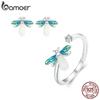 BAMOER 925 Sterling Silver Luminous Firefly Adjustable Ring & Earrings Jewelry Set Glow-in-the-dark Bee Opening Ring for Women