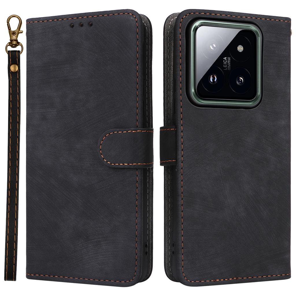 For Xiaomi 14 Pro PU Leather Smartphone Case RFID Blocking Phone Cover with Strap