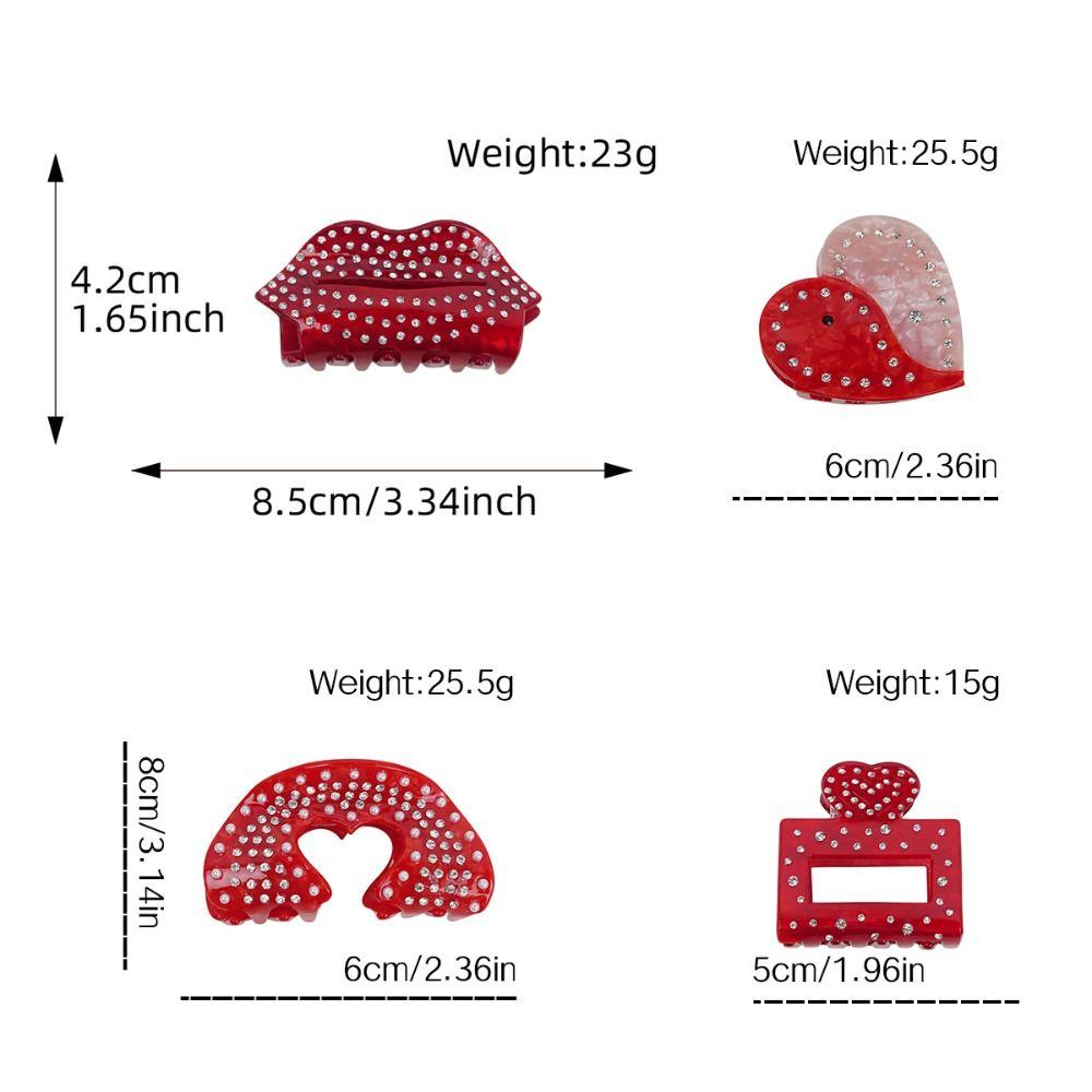 Уксусная кислота, ярко-красные губы, коготь для волос, винтажный горный хрусталь, акула, заколка для волос, полое сердце, женская заколка для волос
