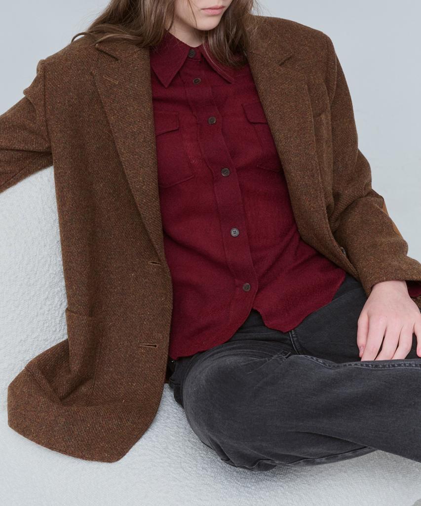 Voyonn Oversized Short Wool Single Jacket Brown 0150