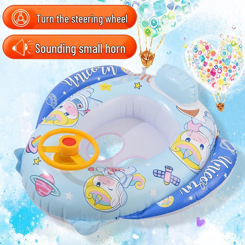 Надувной детский плавательный круг в виде самолета с рулем и клаксоном