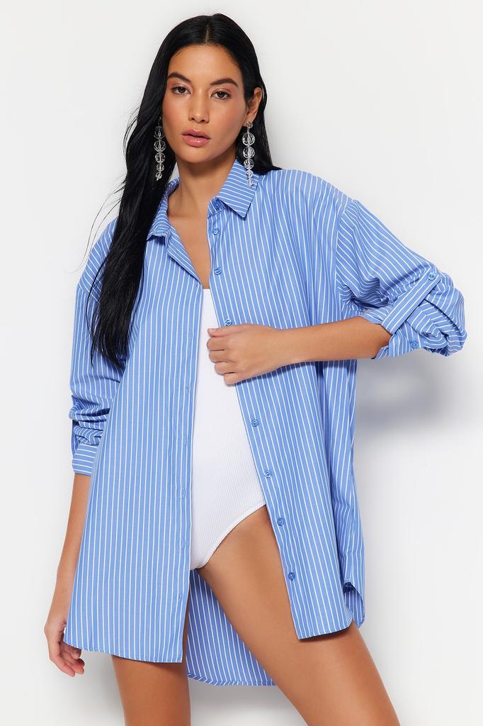 Women's Style Shirt Green Striped Woven Shirt