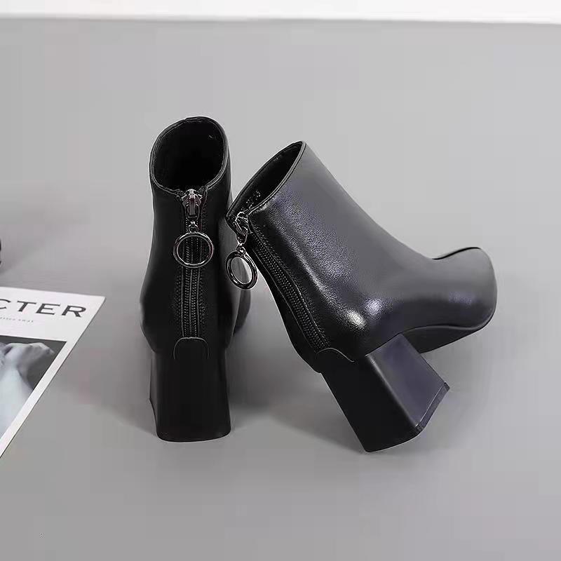 Женские ботильоны: Подкладка из флиса, Натуральная кожа, Массивный каблук, Высокий каблук, Стиль Мартин для осени/зимы 2025.