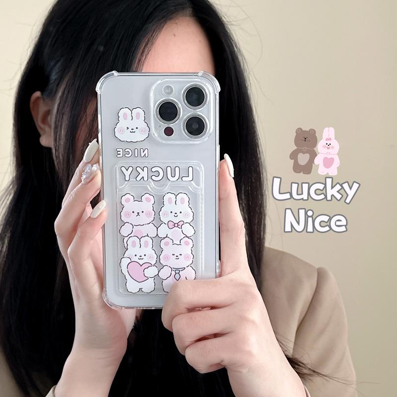 Zhitai iPhone 15 Pro Card Case - Apple 16, iPhone 14/13/X, Cartoon Rabbit Design