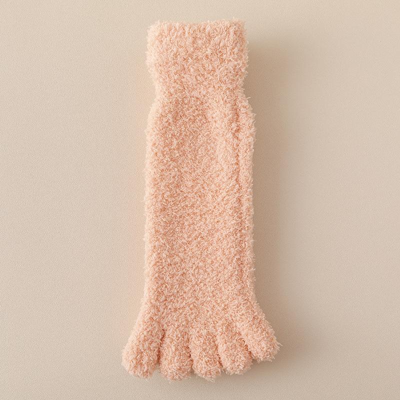 Женские толстые носки с пятью пальцами, зимние теплые носки из кораллового флиса с пушистыми пальцами, полосатые мягкие уютные носки, женские тапочки