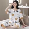 Women's Plant & Floral Polka Dot Print Comfortable Pajama Set, Round Neck Short Sleeve and Seven-Eighth Pants Summer Loungewear Sleepwear