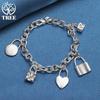 925 Sterling Silver Bracelet Heart / Circle / Square Lock Bracelets Bangles Jewelry