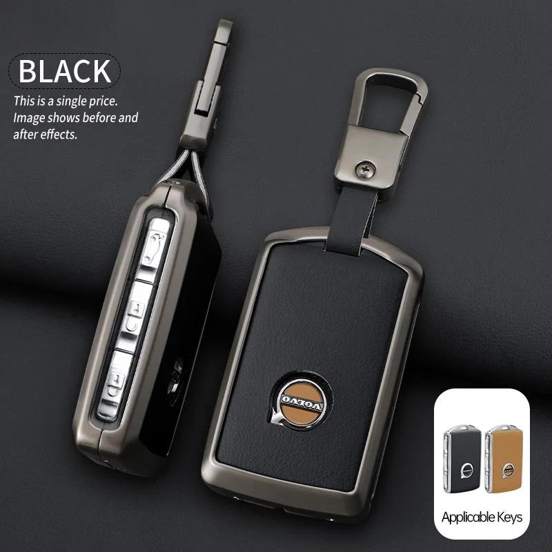 AABBJ1 1Pc Premium Zinc Alloy+Leather Key Fob Case for Volvo XC40 XC60 XC90 S60 S90 V50 V70 V90 V60 V40 S80 EX30 Anti-Dust Auto Parts