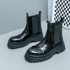 Модные деловые лакированные кожаные ботинки, ботильоны до середины голени с толстой подошвой, уличные кожаные ботинки, мужские короткие круглые ботинки