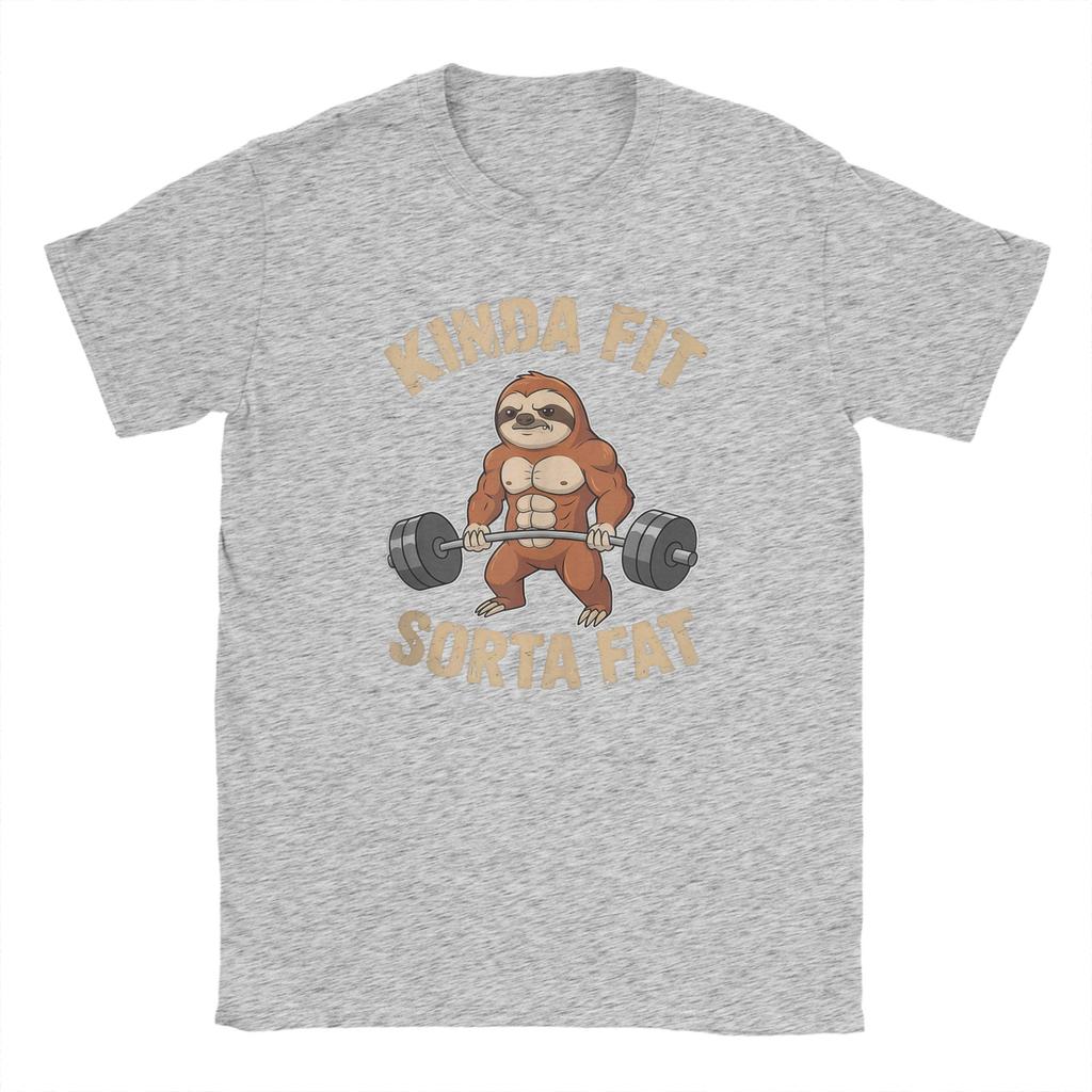 Harajuku TShirt Summer Kinda Fit Sorta Fat Fun Sloth Weightlifter Workout Gym Fashion T Shirts  Cotton Tshirt for Men Top Tees