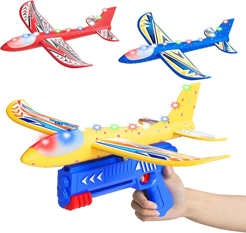 Pack Aeroplane Launcher Toy Aeroplane Construction Kits,LED Foam Glider Catapult, Flight Modes,3-12 Years Old Boys Girls Birthday Gifts